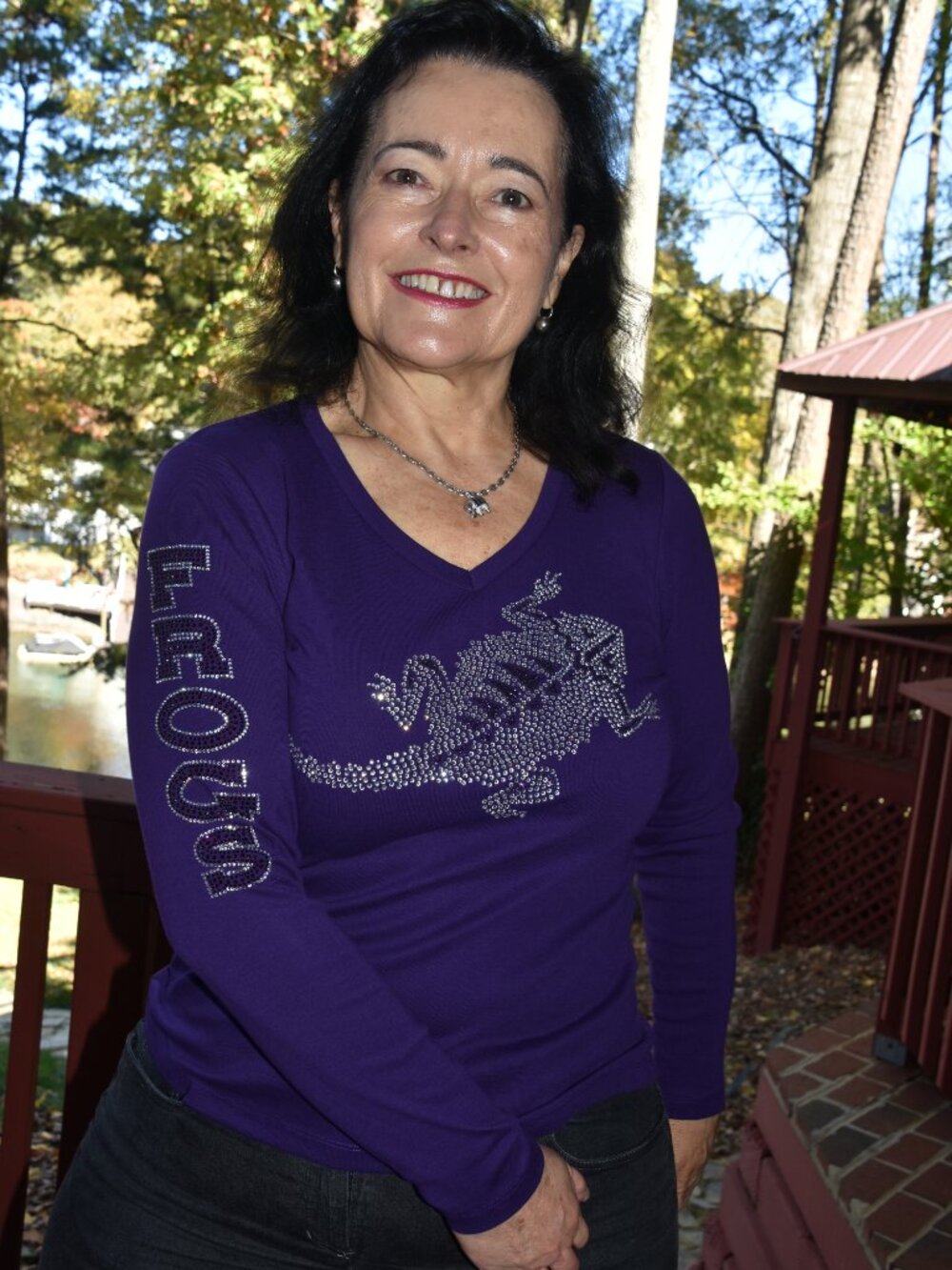 TCU rhinestone glitter bling purple long Sleeve Shirt XS S M L XL XXL 1X 2X,3X…